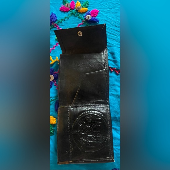 Small black leather Moroccan wallet. Measures apx 4 x 4 inches unopened. New. - Picture 5 of 9